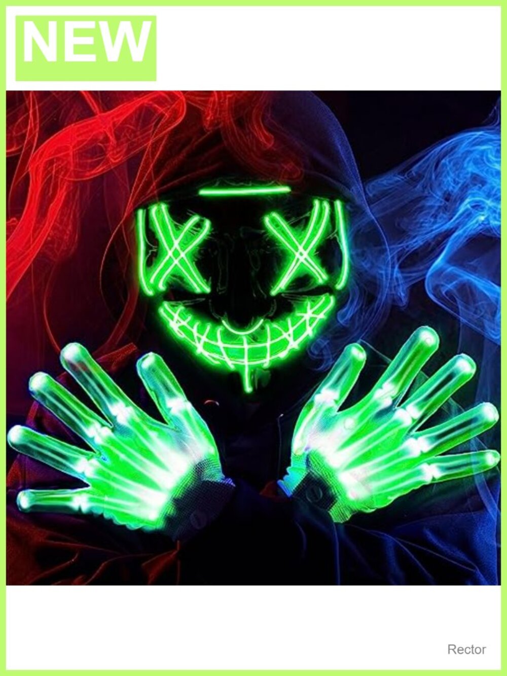 LED Light Up Halloween Mask & Gloves Set Cosplay Costume Accessories